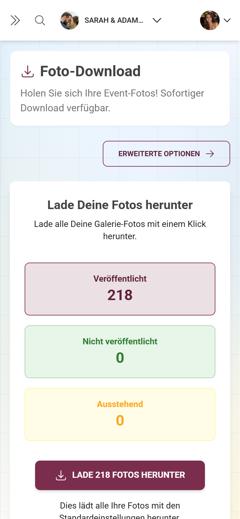 Download-Seite für das ZIP-Backup