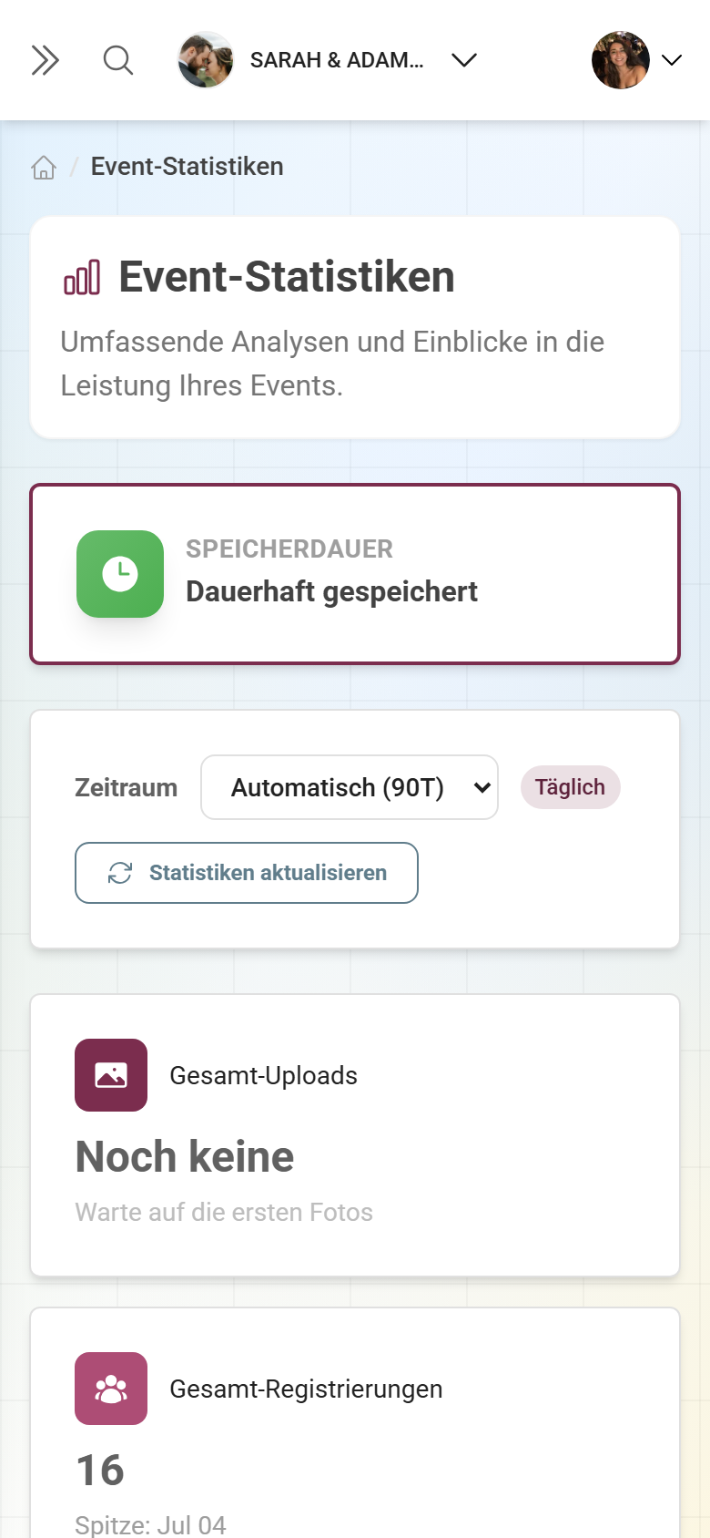 Event-Statistiken mit der Karte AI Processing Status und dem View-Button