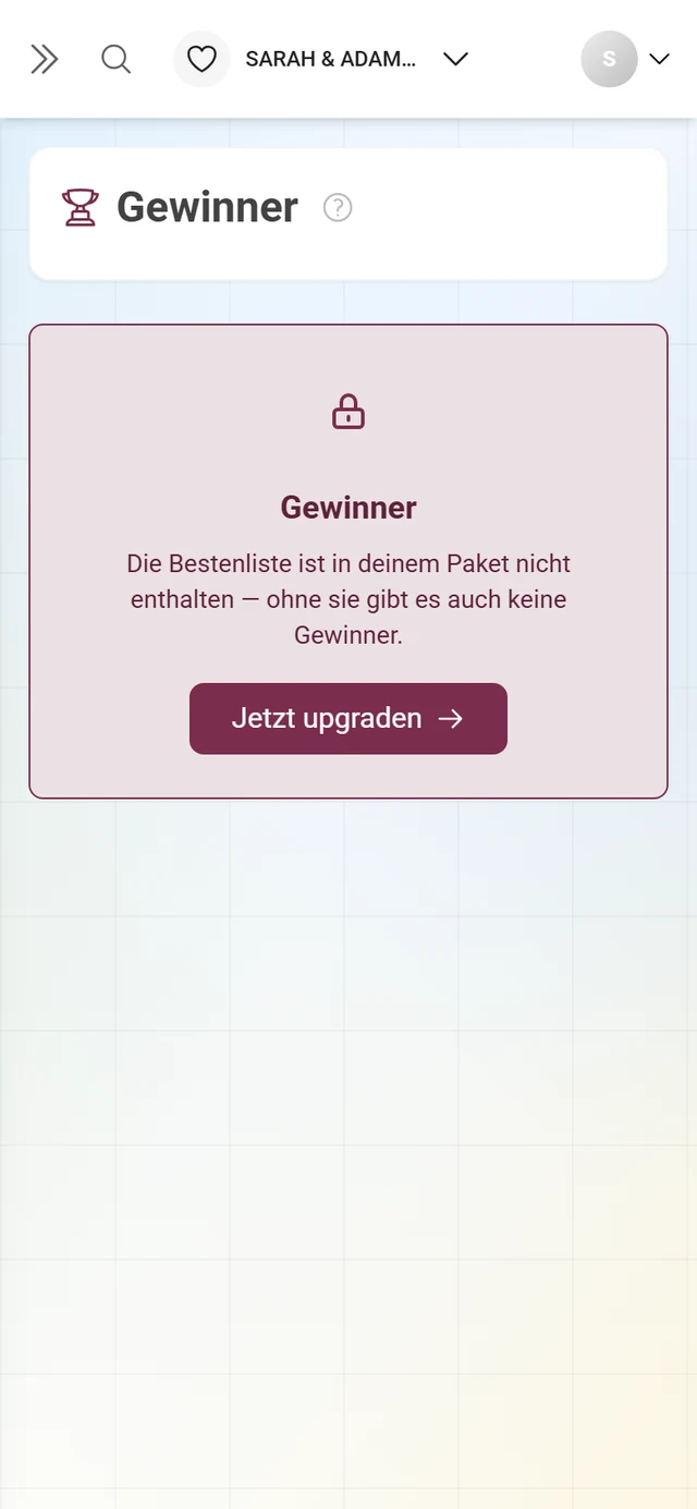 Gesperrte Gewinner-Seite mit Schlosssymbol und dem Knopf Jetzt upgraden