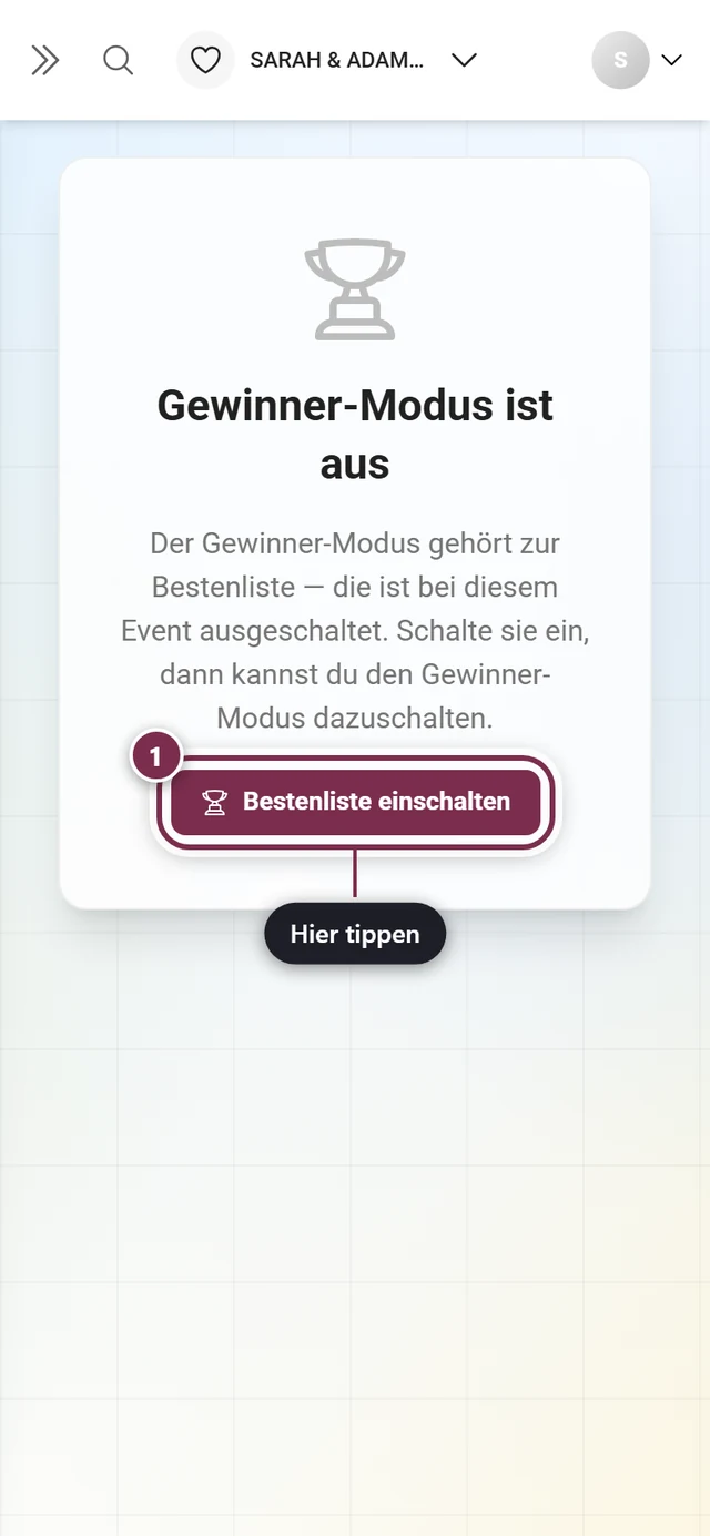 Hinweis dass die Bestenliste ausgeschaltet ist mit dem Knopf Bestenliste einschalten