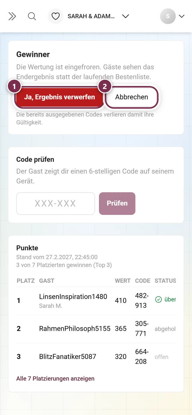 Rückfrage vor dem Wiederöffnen mit den Knöpfen Ja Ergebnis verwerfen und Abbrechen