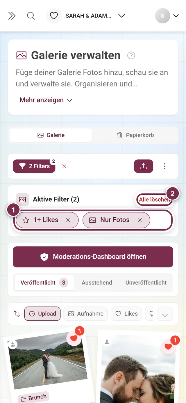 Die Leiste Aktive Filter mit zwei Chips und dem Knopf Alle löschen