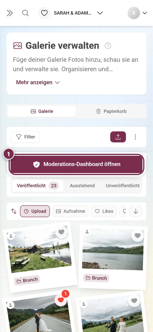 Moderations-Panel am Handy mit dem markierten Knopf Moderations-Dashboard öffnen