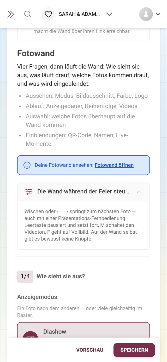 Abschnitt 1/4 Wie sieht sie aus mit Anzeigemodus und Foto-Anpassung