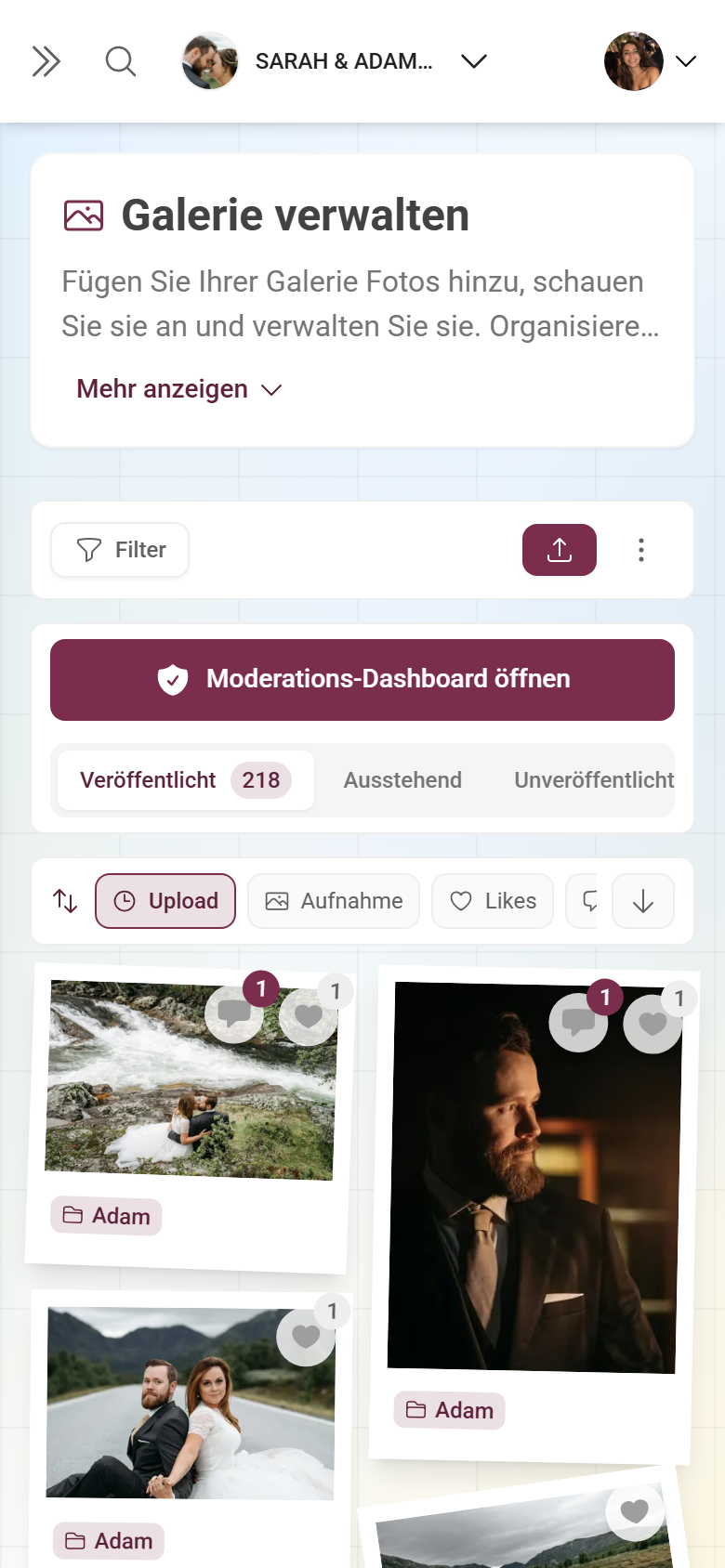 Papierkorb-Ansicht mit Statistik-Kacheln und Liste der gelöschten Fotos