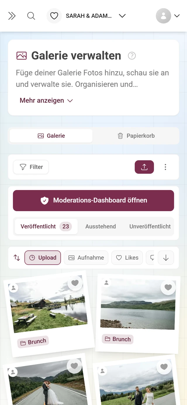 Papierkorb-Ansicht mit Statistik-Kacheln und Liste der gelöschten Fotos
