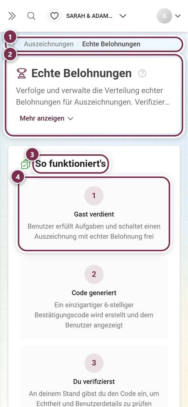 Seite Echte Belohnungen zum Einlösen echter Preise