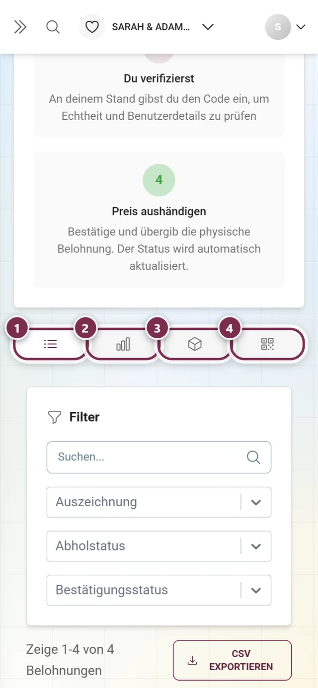Die vier Reiter der Seite Echte Belohnungen einzeln markiert