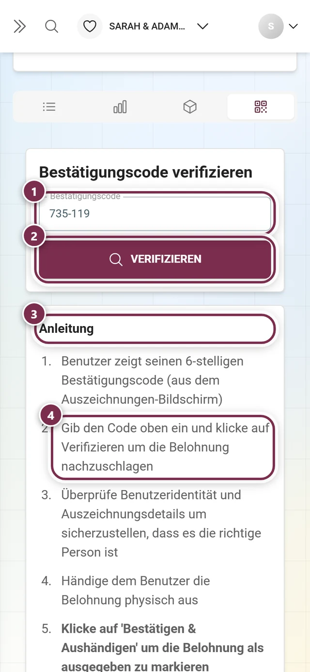 Reiter Code verifizieren beim Gastgeber mit geprüftem Code und Detailkarte