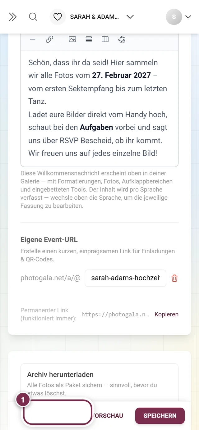 Abschnitt Archiv herunterladen mit hervorgehobenem Link Zum Download