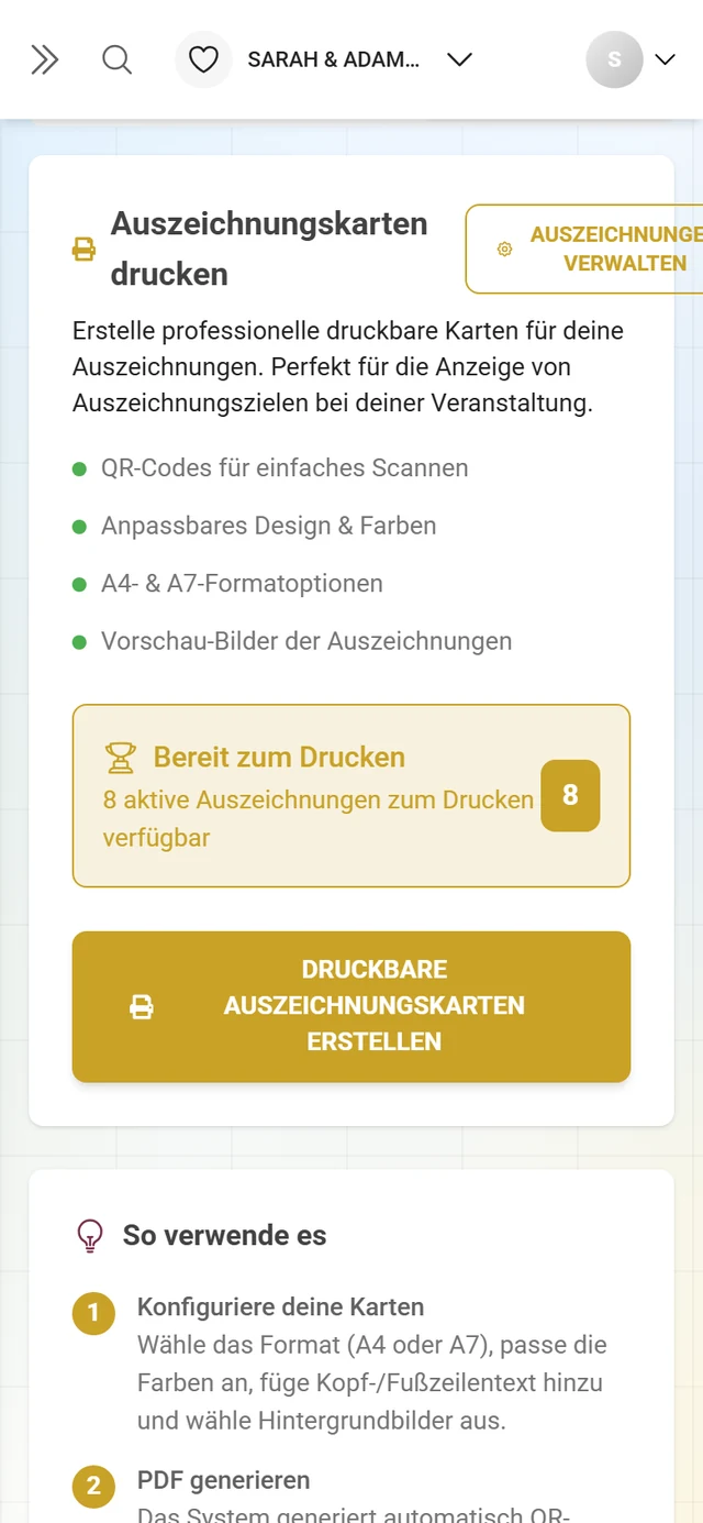 Reiter Auszeichnungen drucken mit der Karte Auszeichnungskarten drucken