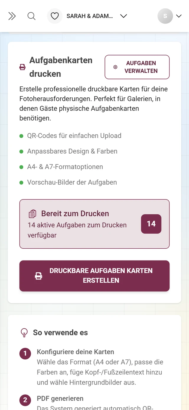 Reiter Druckaufgaben mit der Karte Aufgabenkarten drucken