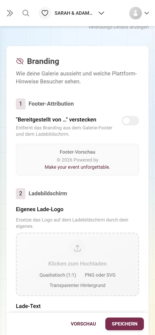 White-Label-Tab mit dem Block Branding