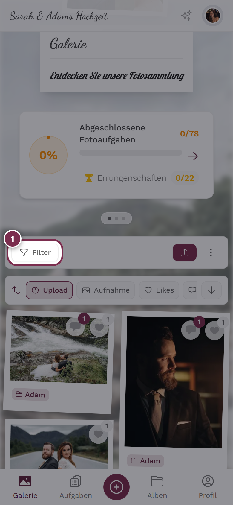 Galerie mit markiertem Filter-Button