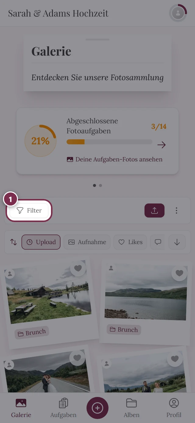 Galerie-Leiste mit hervorgehobenem Filter-Button