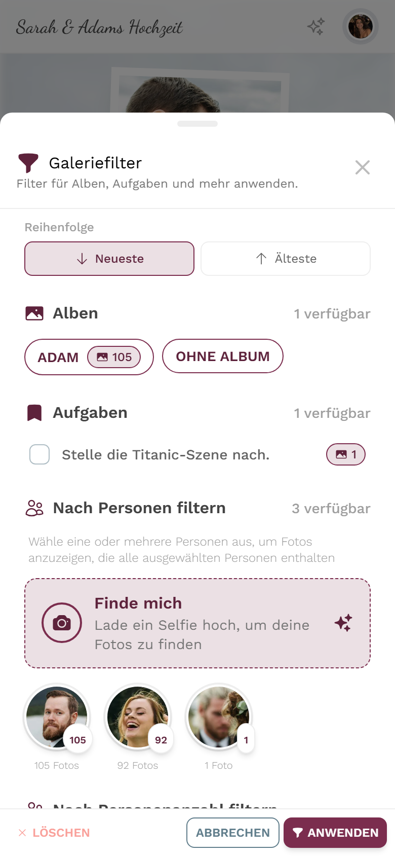 Personen- und Gesichtsauswahl im Filter