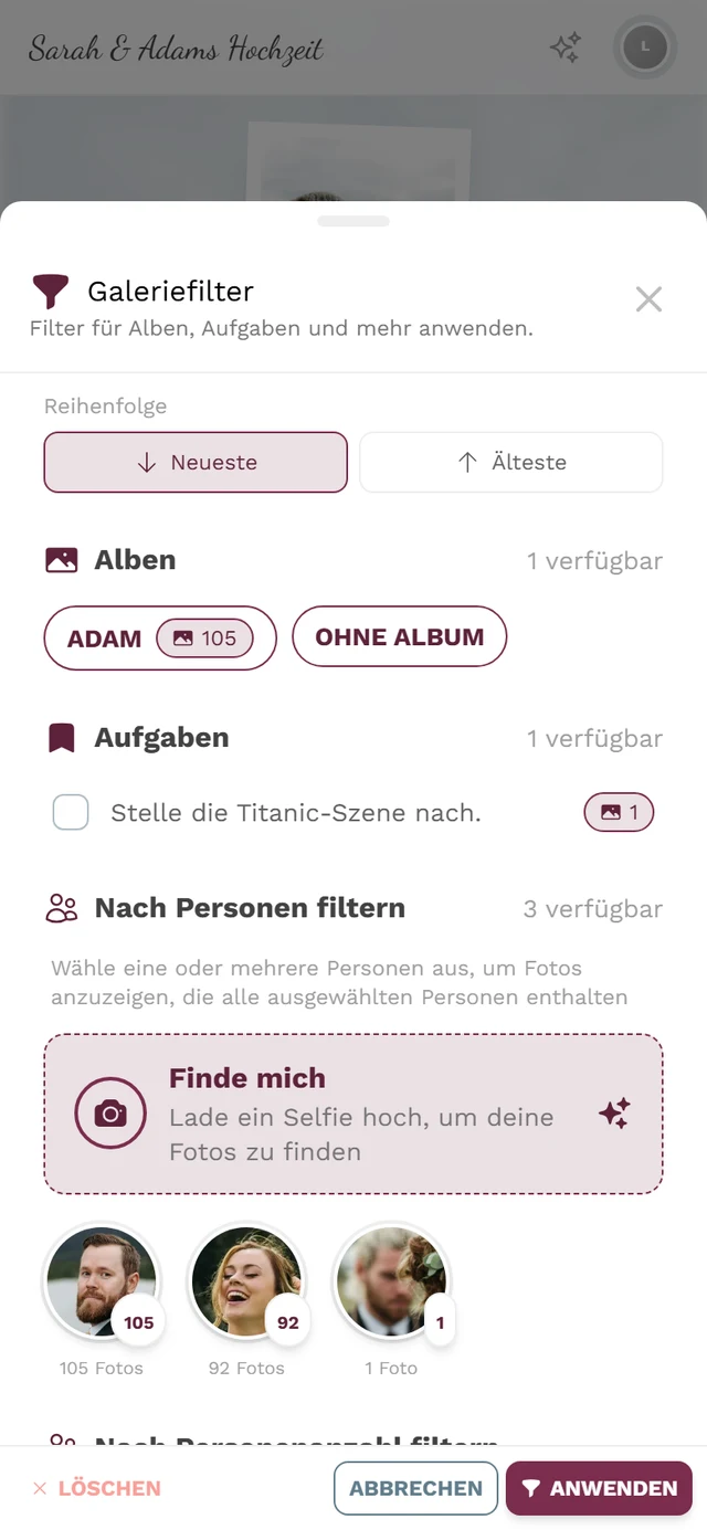 Personen- und Gesichtsauswahl im Filter