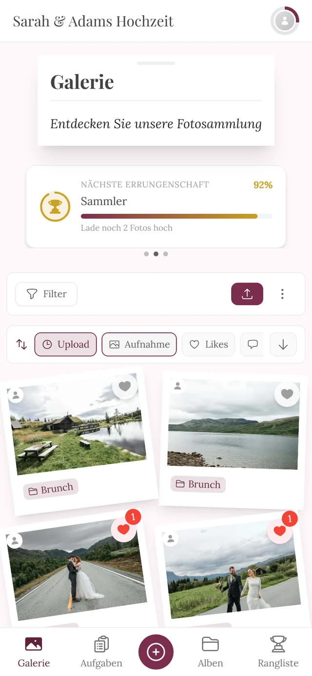 Galerie mit der Karte Nächste Errungenschaft und den drei Punkten des Karussells darunter