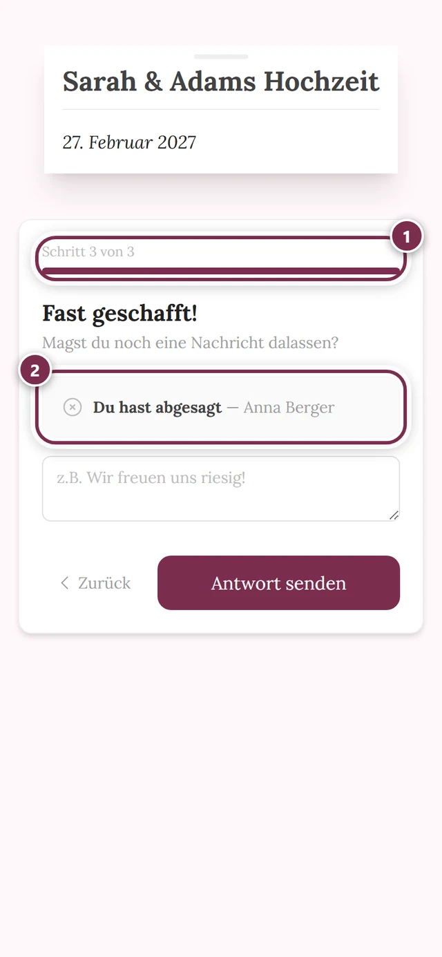 Letzter Schritt nach einer Absage mit der Anzeige Schritt 3 von 3