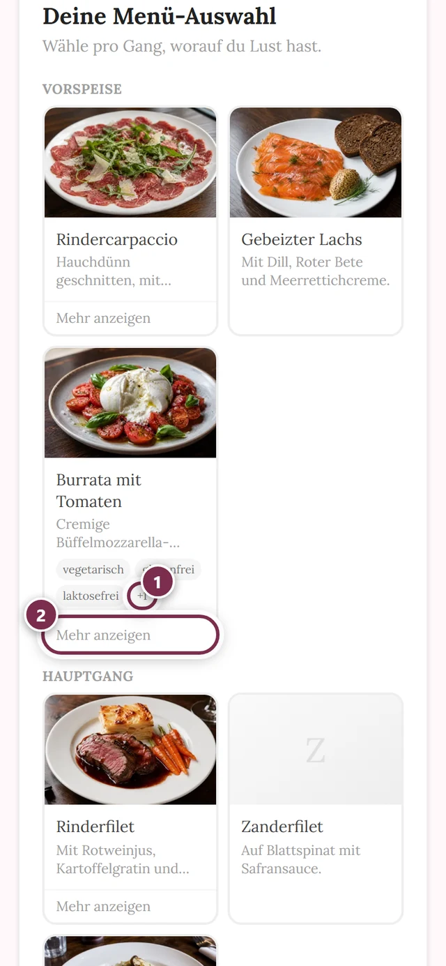 Gerichtskarte mit der Pille plus eins bei den Hinweisen und dem Knopf Mehr anzeigen