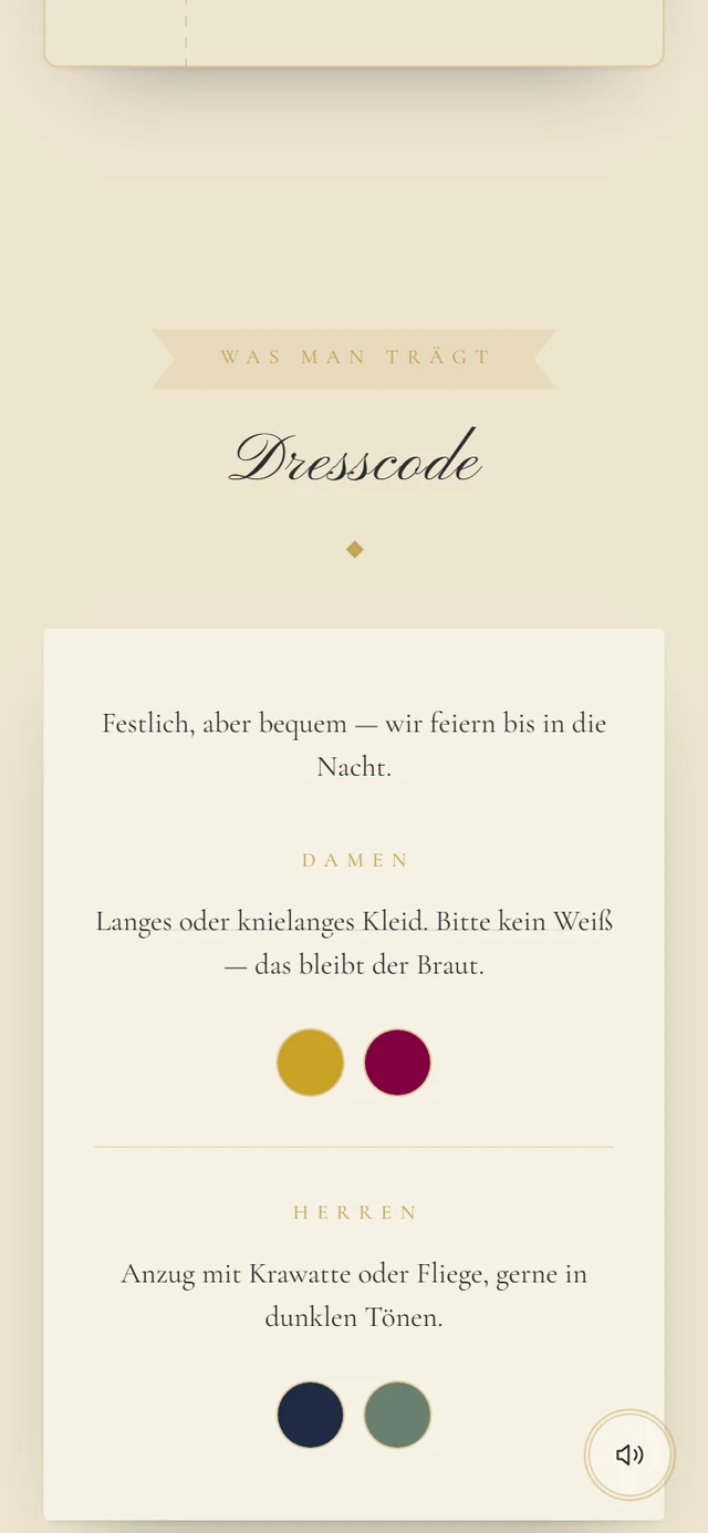 Abschnitt Dresscode mit den Gruppen Damen und Herren und je zwei Farbkreisen