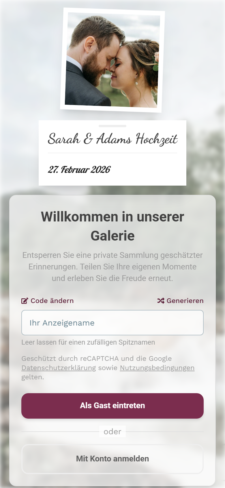 Willkommensbildschirm des Events vor dem Beitreten