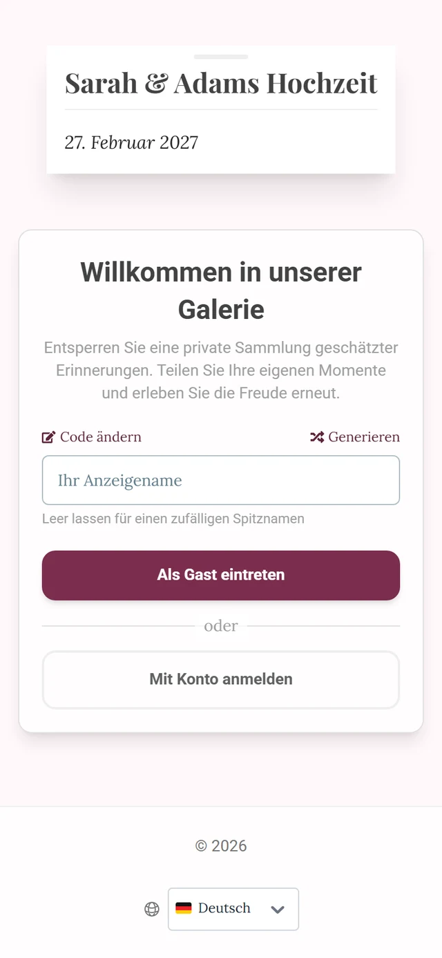 Willkommensbildschirm des Events vor dem Beitreten