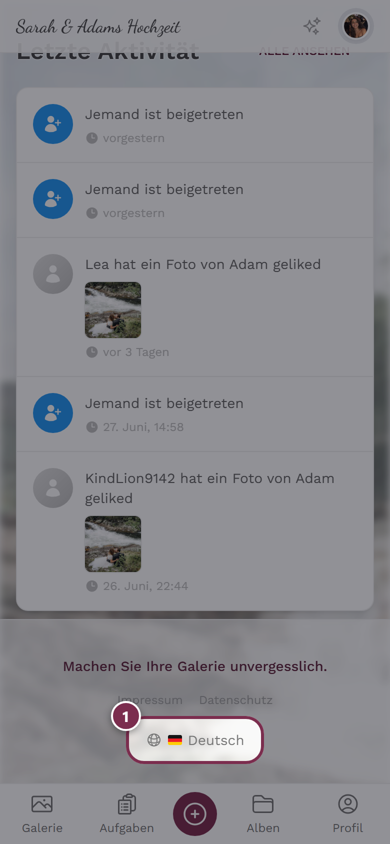 Sprachumschalter markiert