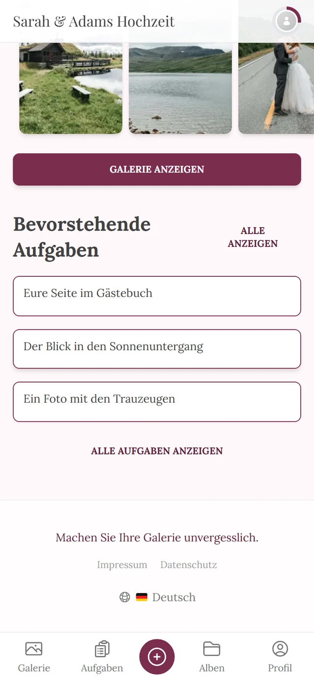 Fuß der Event-Startseite mit den Links Impressum und Datenschutz