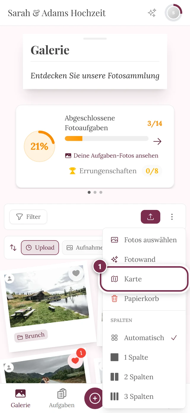 Geöffnetes Drei-Punkte-Menü in der Galerie mit markiertem Eintrag Karte