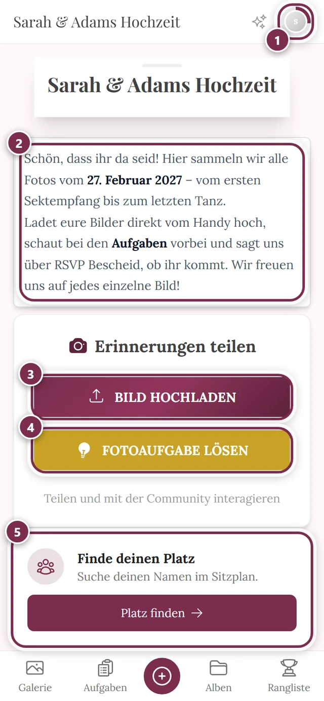 Startseite der Galerie nach dem Beitreten