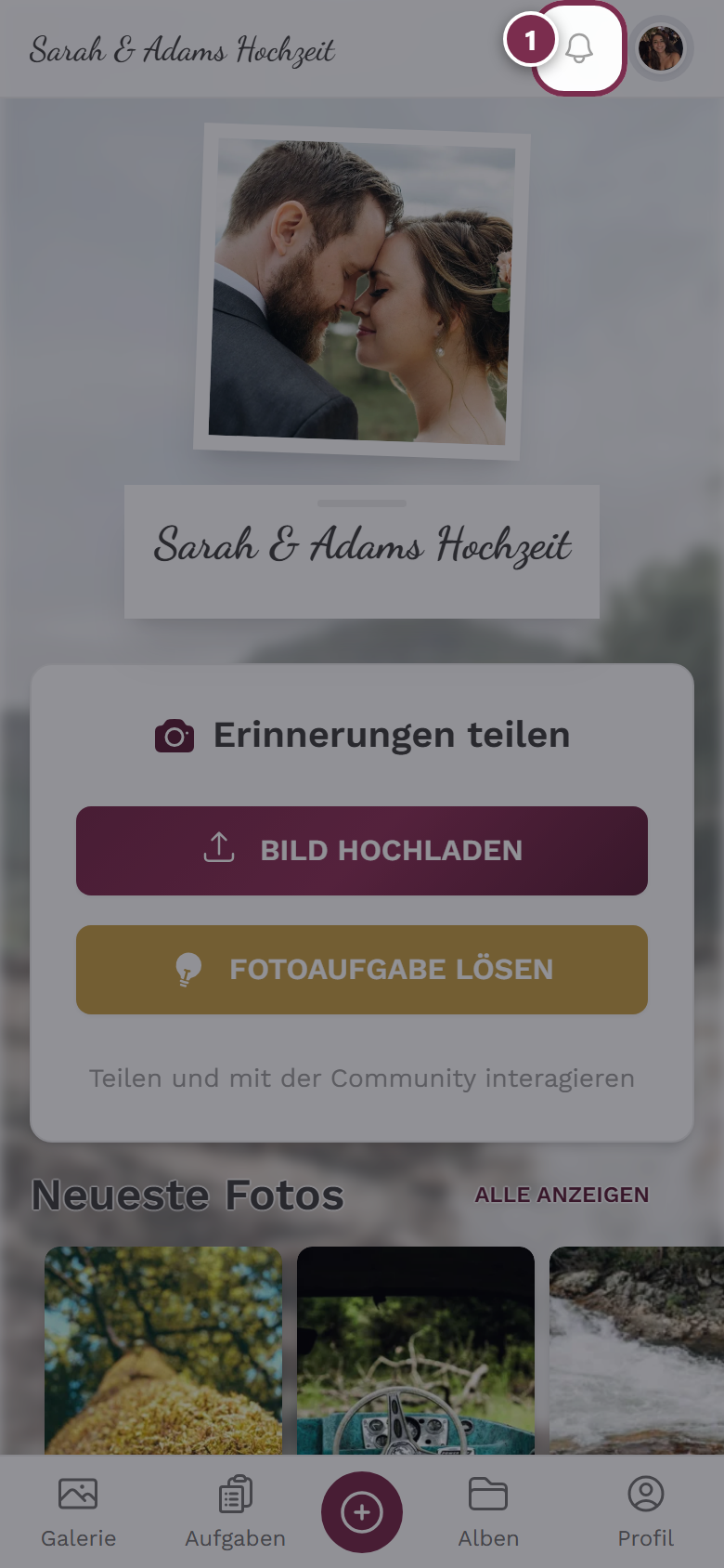 Glocken-Symbol für Benachrichtigungen hervorgehoben