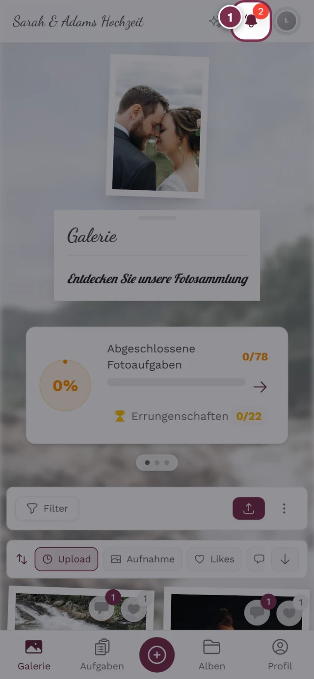 Glocken-Symbol für Benachrichtigungen hervorgehoben