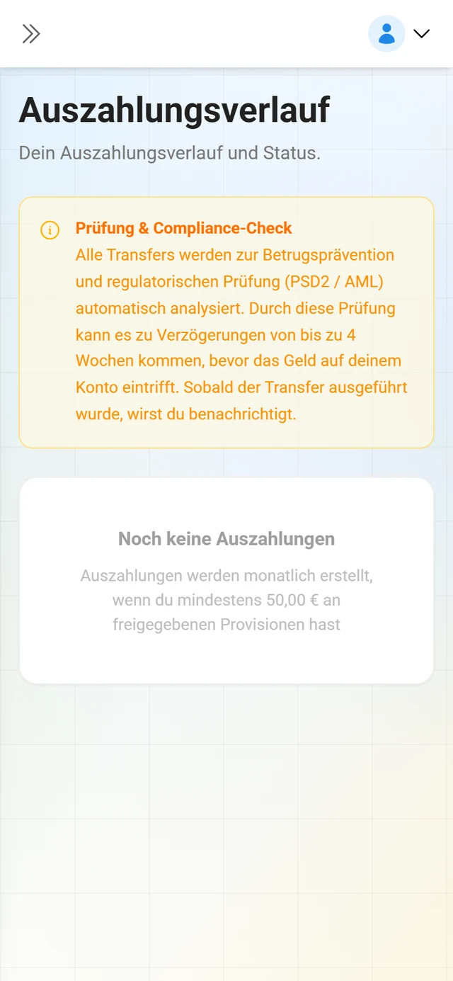 Auszahlungsverlauf im Partner-Portal