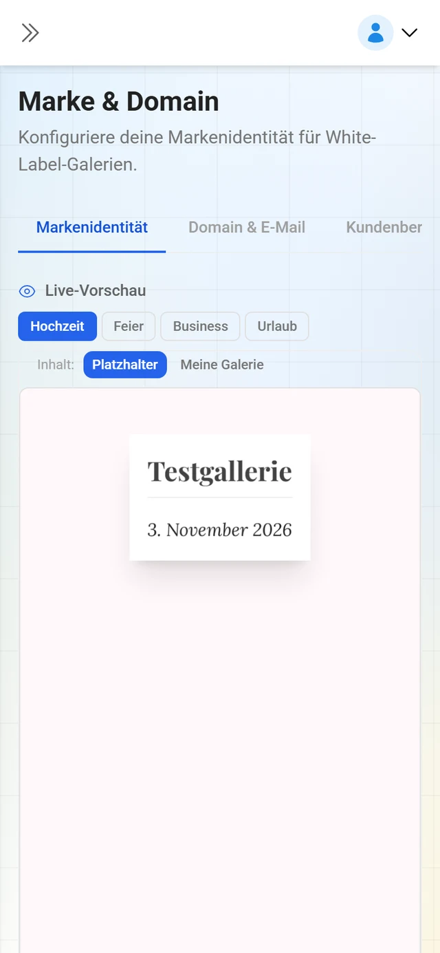 Markeneinstellungen des Reseller-Portals mit den fünf Reitern
