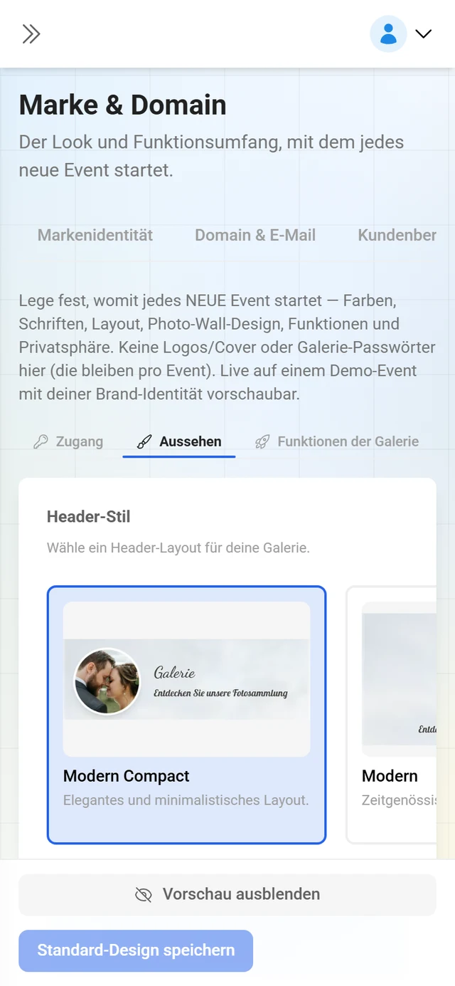 Reiter Standard-Design mit Stil-, Fotowand- und Datenschutz-Vorgaben