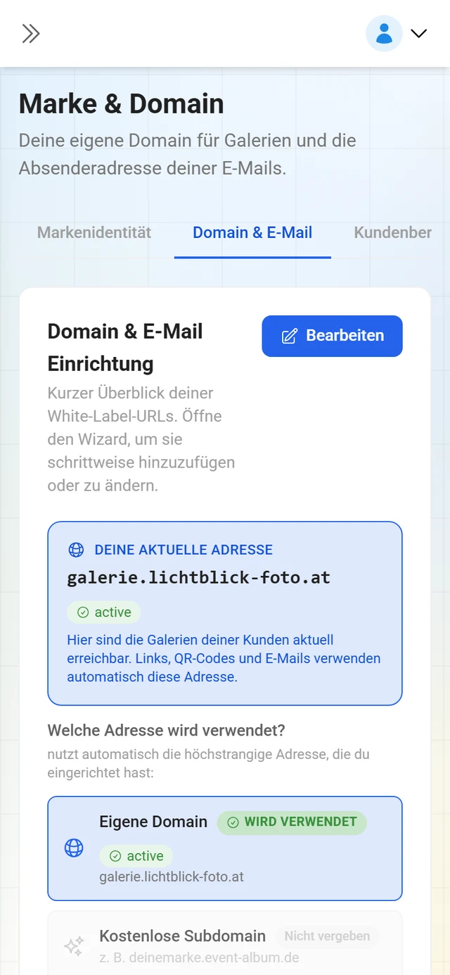 Reiter Domain und E-Mail der Markenverwaltung