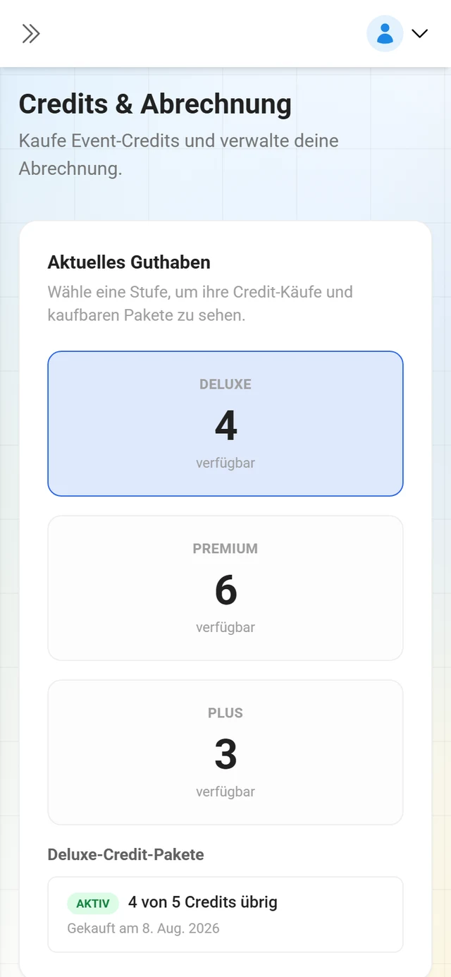 Credit-Übersicht je Tarif
