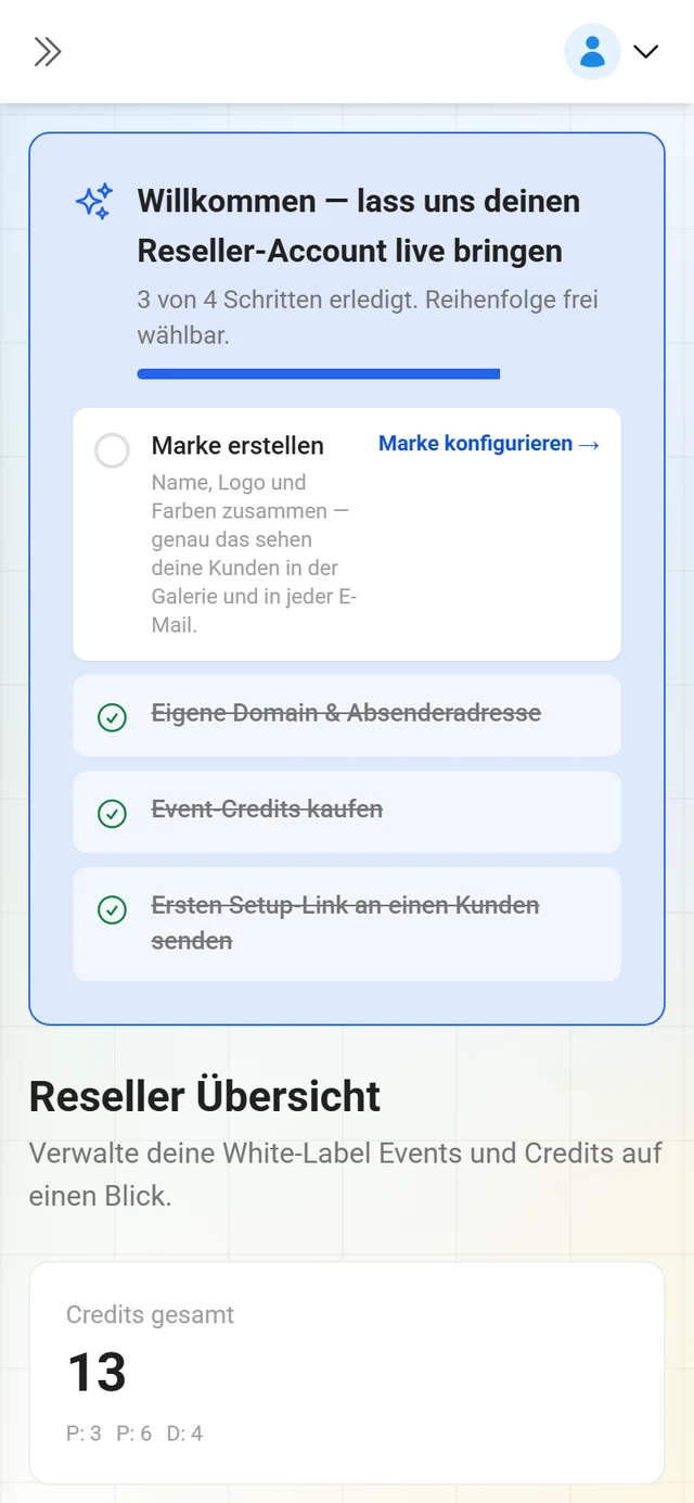 Übersichtsseite des Reseller-Portals