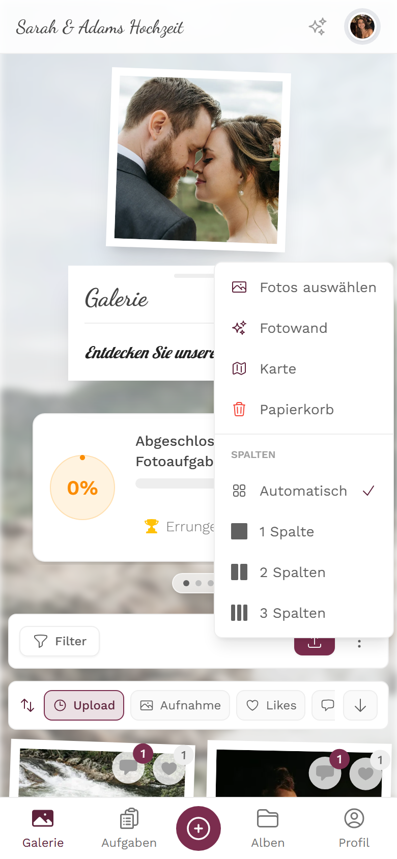 Geöffnetes ⋮-Mehr-Menü der Galerie am Handy mit dem Eintrag Fotowand