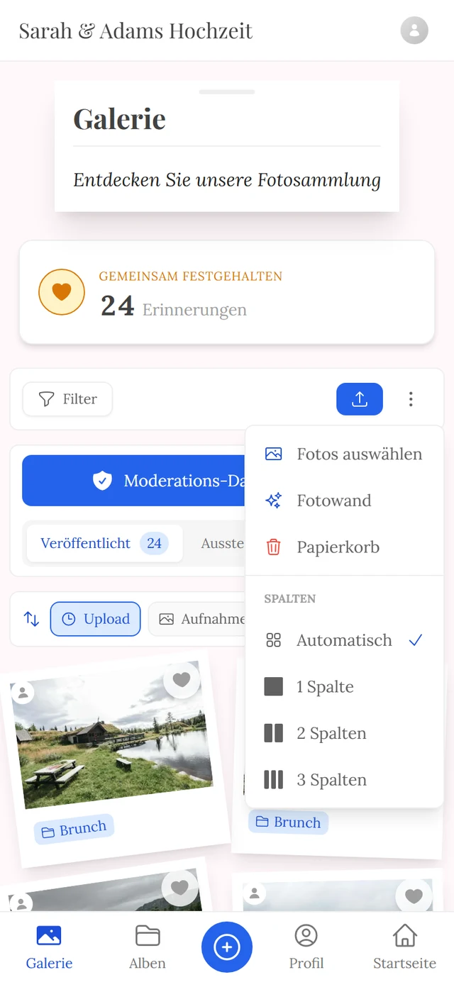 Geöffnetes ⋮-Mehr-Menü der Galerie am Handy mit dem Eintrag Fotowand