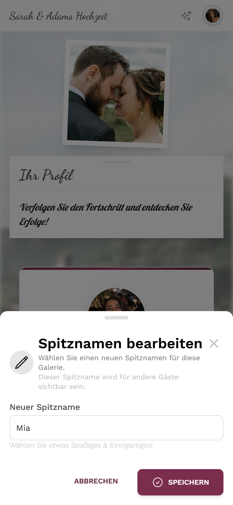 Dialog zum Bearbeiten des Spitznamens