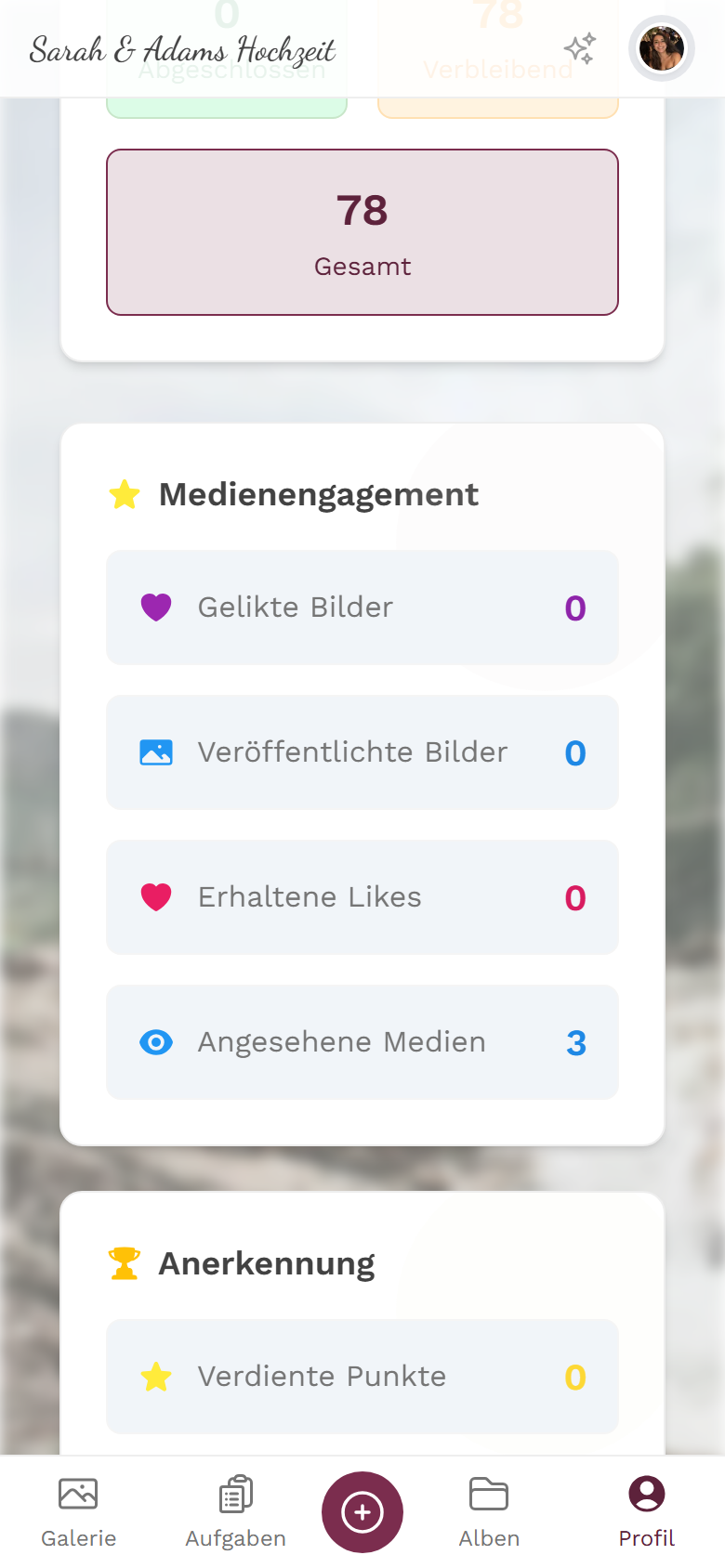 Statistik-Karten für Engagement und Auszeichnungen