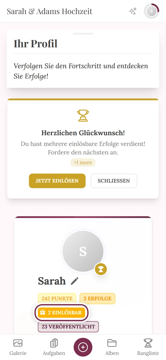 Profilkopf mit markiertem Chip „2 einlösbar“