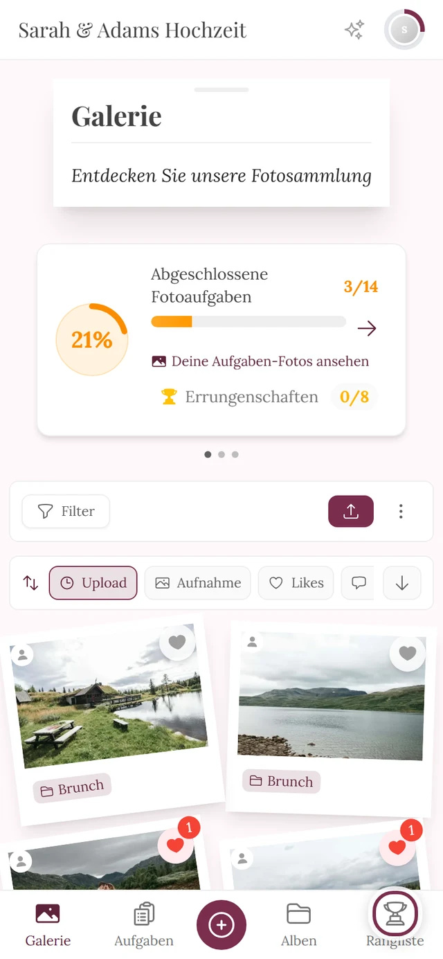 Galerie am Handy mit rot markiertem Pokal-Symbol in der unteren Leiste