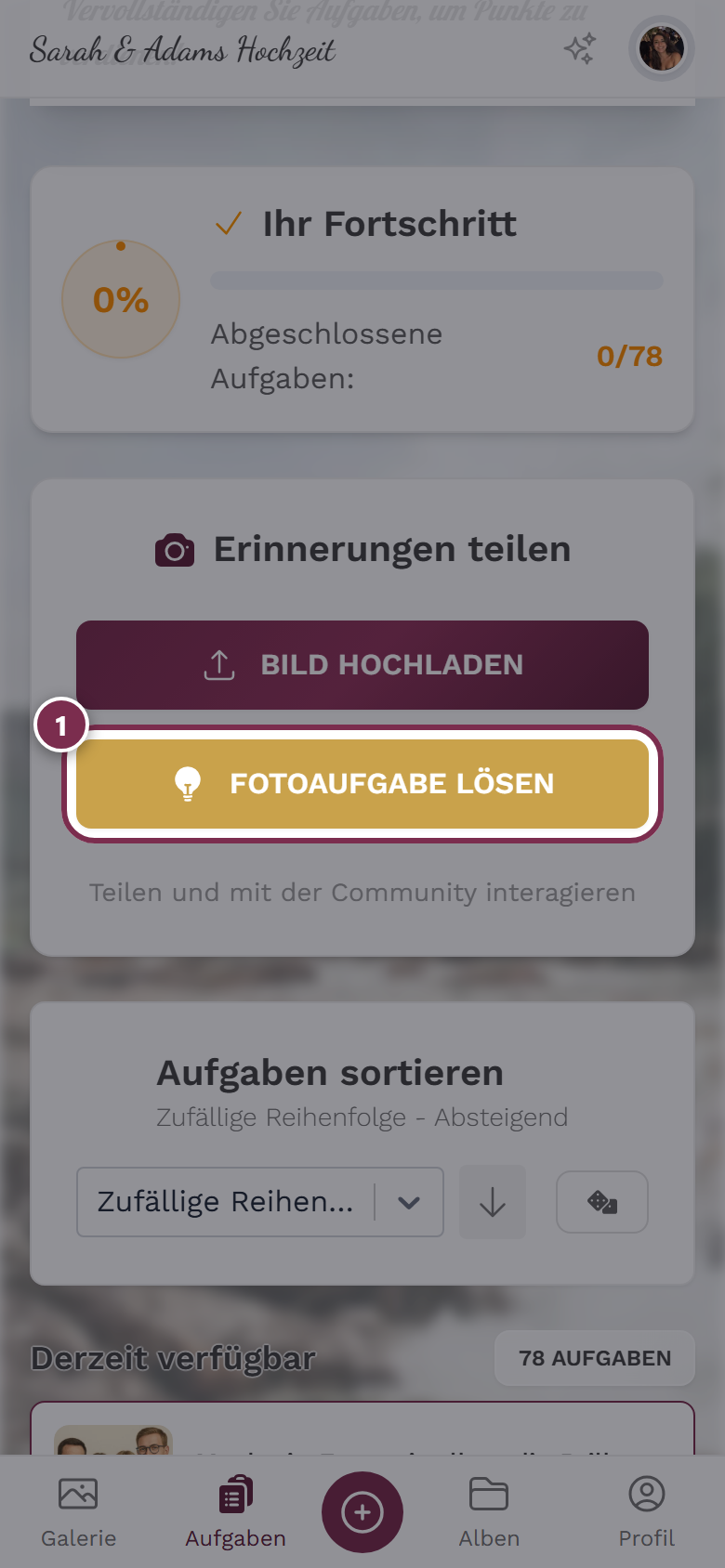Upload-Dialog mit vorausgewählter Aufgabe