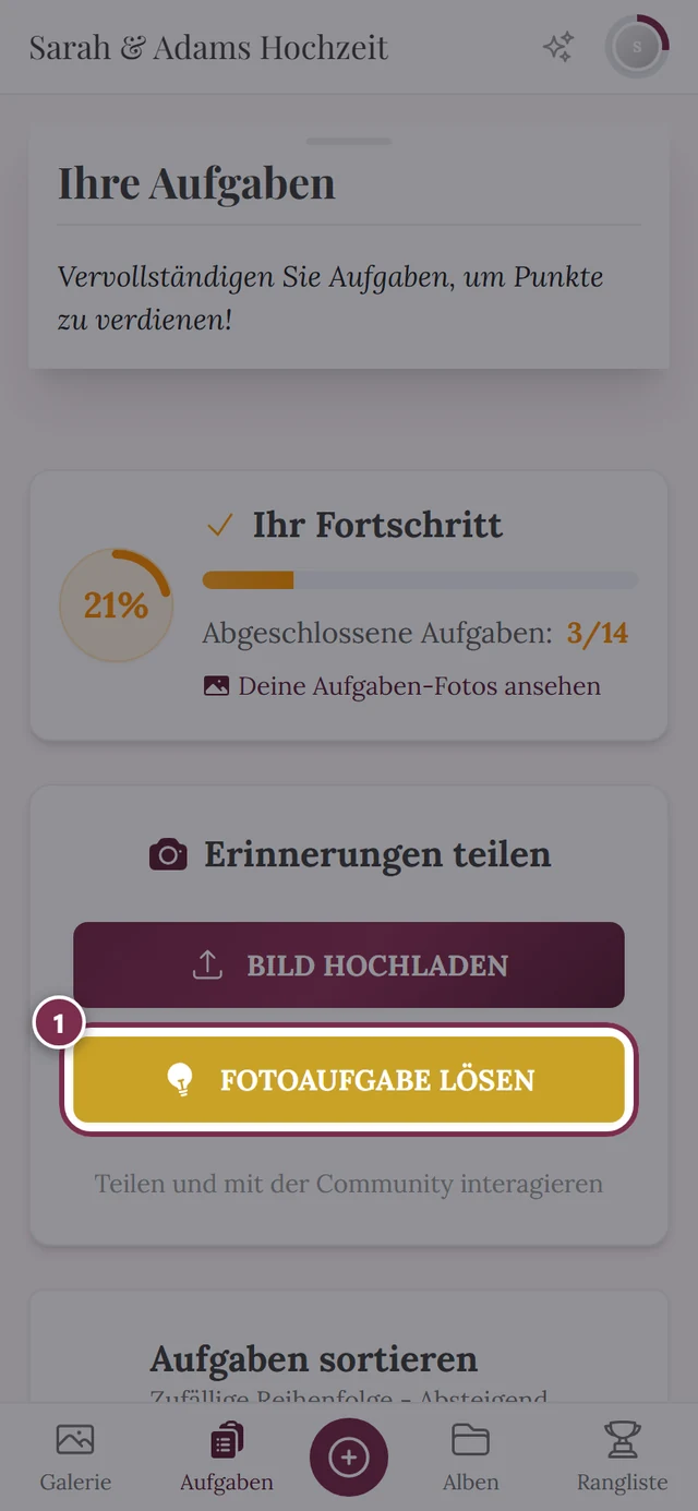 Upload-Dialog mit vorausgewählter Aufgabe