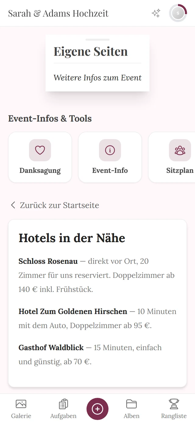 Fertige eigene Seite in der Gästesicht mit Überschrift, Bild und Text