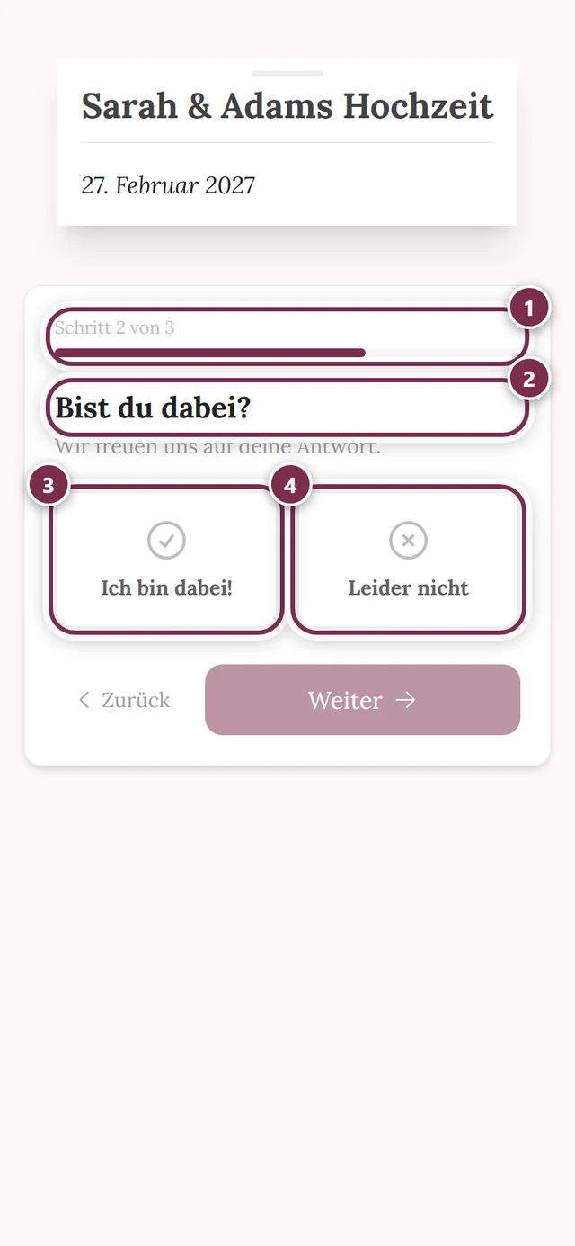Zweiter Schritt des Assistenten mit den Karten Ich bin dabei und Leider nicht