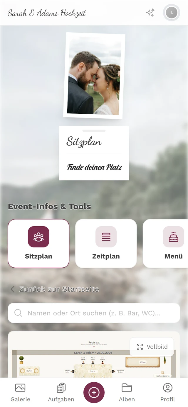 Sitzplan-Seite mit dem Suchfeld über dem Plan